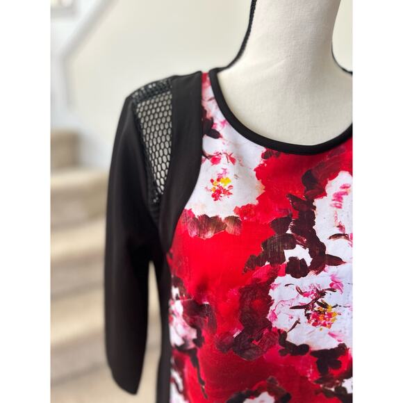 Eloquii Red Floral & Black Color Block Netting Sheath Dress - Picture 2 of 8